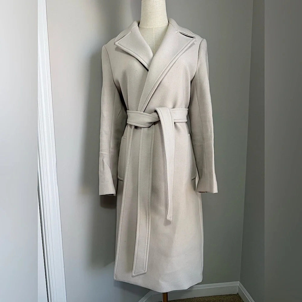 Zara premium quality beige wool coat with belt in size small